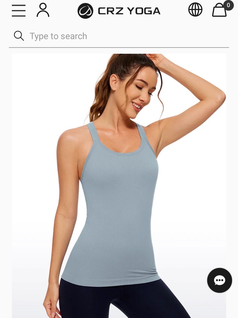 CRZ YOGA Women's Light Blue Ribbed Racerback Tank Hip Length NWOT